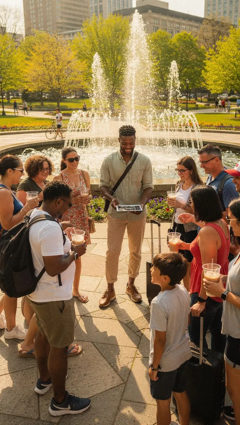 Путешественник с чемоданом у аэропортового терминала готовится к мини-туру во время пересадки